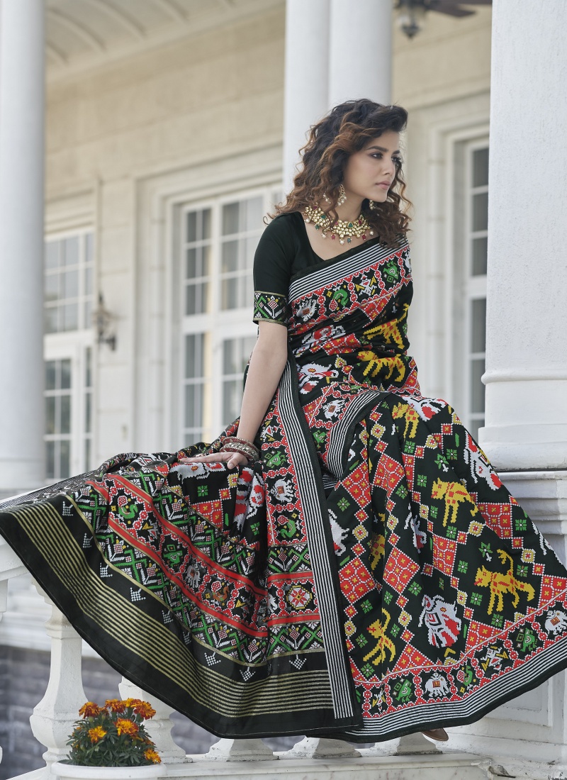 Buy Black Patola Silk Designer Party Wear Saree KF240578 Online USA